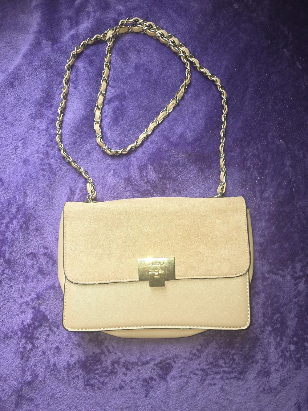 ALDO Beige Suede & Leather Crossbody with Gold Chain
